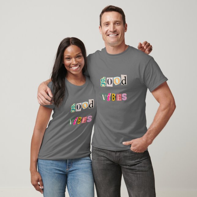 Retro Collage Good Vibes Typography Design T Shirt (Unisex)