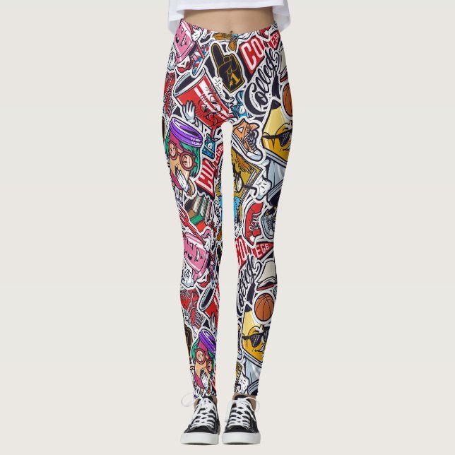Retro College Vibes Leggings - Roligt och Funky St (Framsida)
