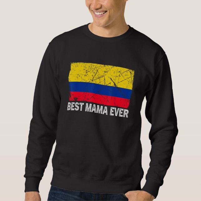Retro Colombia Flagga Best Mamma ever Mors dag Lång Ärmad Tröja (Framsida)