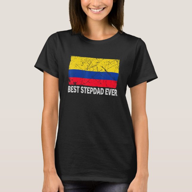 Retro Colombia Flagga Best Stepdad AldriPappor Da T Shirt (Framsida)