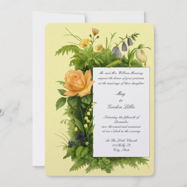 Retro Color Botanical Wildflowers Wedding Inbjudningar (Framsida)