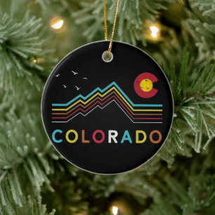 Retro Colorado Flagga Rocky Mountain Souvenir Julgransprydnad Keramik