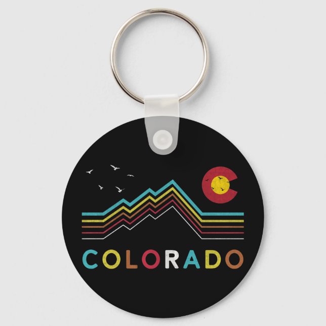 Retro Colorado Flagga Rocky Mountain Souvenir Nyckelring (Framsida)