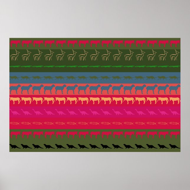 Retro Colorful Animals Modern Rand Mönster #10 Poster (Framsidan)