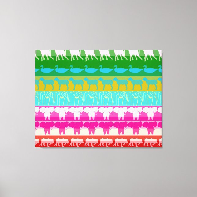 Retro Colorful Animals Modern Rand Mönster #15 Canvastryck (Framsida)
