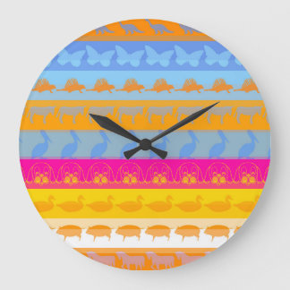 Retro Colorful Animals Modern Rand Mönster #3 Stor Klocka