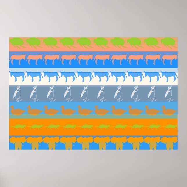 Retro Colorful Animals Modern Rand Mönster #4 Poster (Framsidan)
