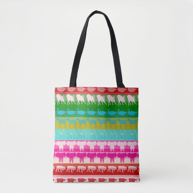 Retro Colorful Animals Modern Rand Mönster #4 Tygkasse (Framsida)