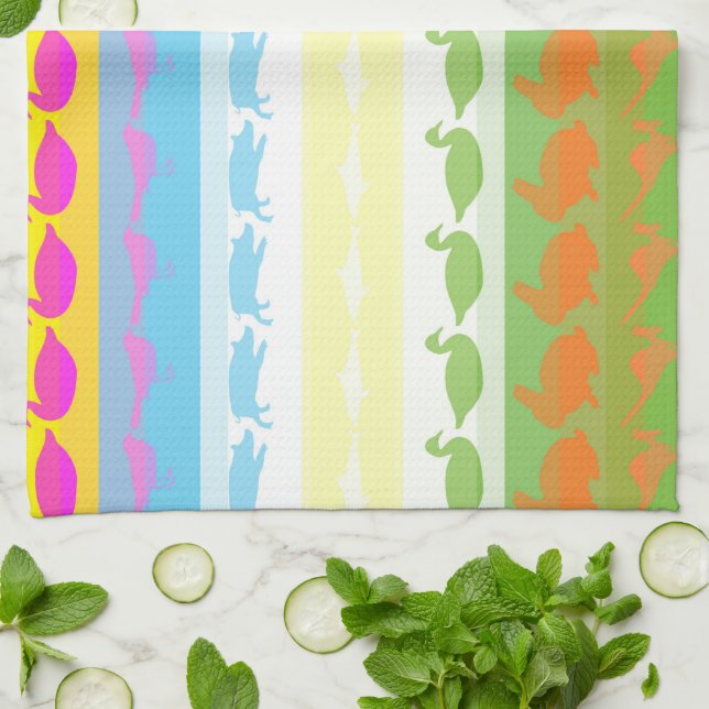 Retro Colorful Animals Modern Rand Mönster #5 Kökshandduk (Vikta)