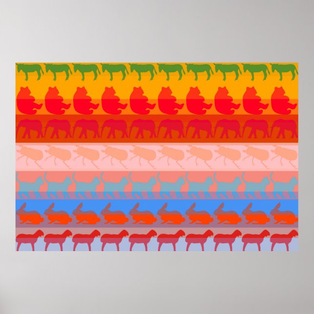 Retro Colorful Animals Modern Rand Mönster #7 Poster (Framsidan)