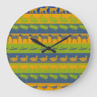 Retro Colorful Animals Modern Rand Mönster #7 Stor Klocka