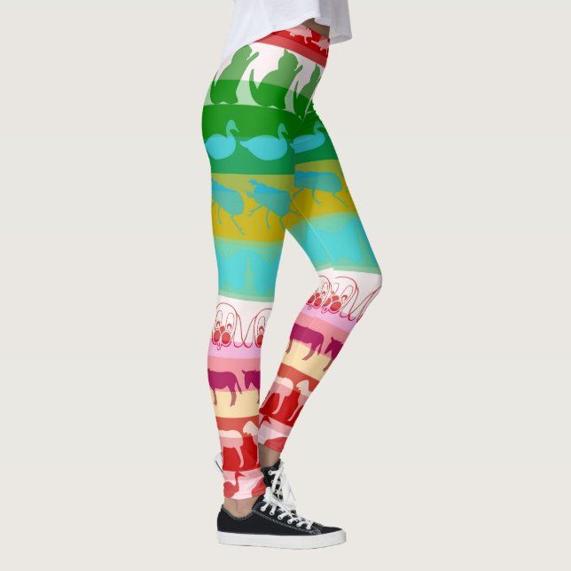 Retro Colorful Animals Modern Rand Mönster #8 Leggings (Höger)