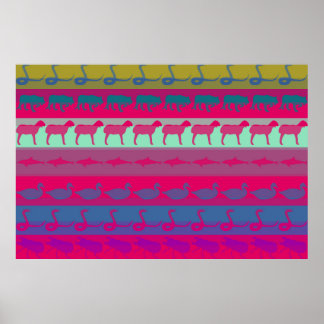 Retro Colorful Animals Modern Rand Mönster #8 Poster