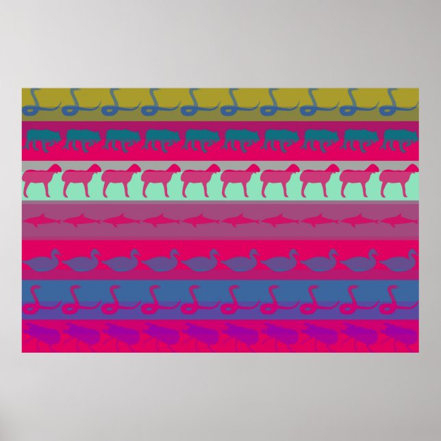 Retro Colorful Animals Modern Rand Mönster #8 Poster (Framsidan)