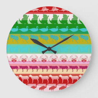 Retro Colorful Animals Modern Rand Mönster #9 Stor Klocka