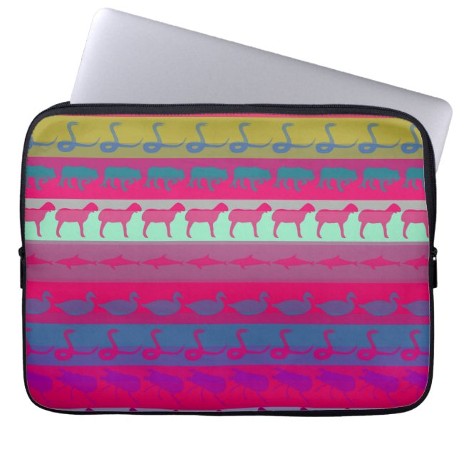Retro Colorful Animals Modern Rand Mönster Laptop Sleeve (Framsidan)