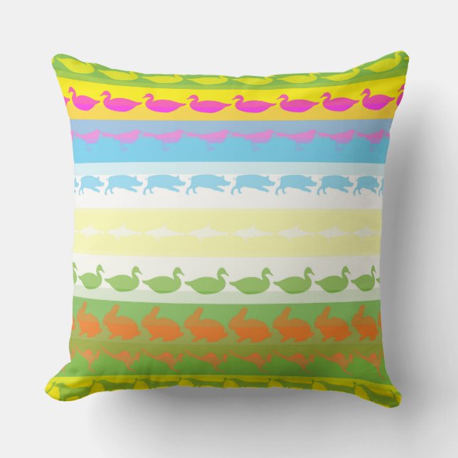 Retro Colorful Animals Mönster #4 Kudde (Framsida)