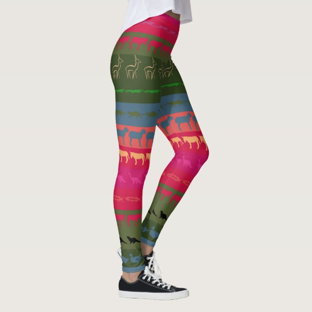 Retro Colorful Animals Mönster #7 Leggings (Höger)