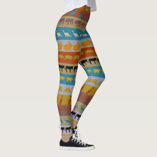 Retro Colorful Animals Mönster #8 Leggings
