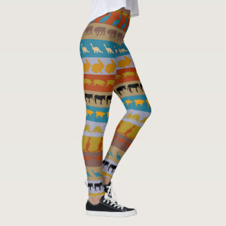 Retro Colorful Animals Mönster #8 Leggings