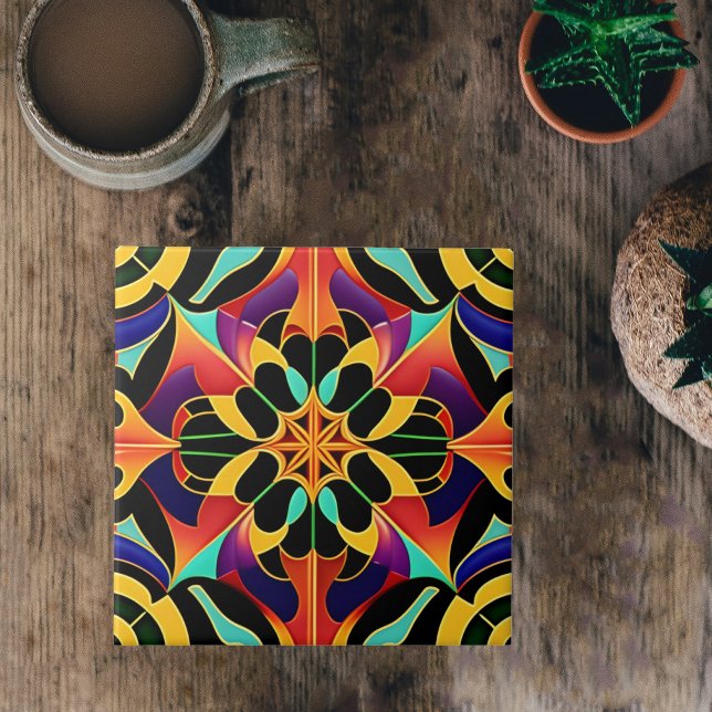 Retro Colorful Art Deco Illustration Kakelplatta (Skapare uppladdad)