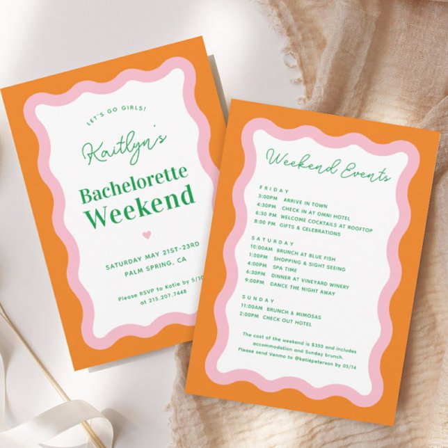 Retro Colorful Bachelorette Helg Itinerary Inbjudningar (Skapare uppladdad)