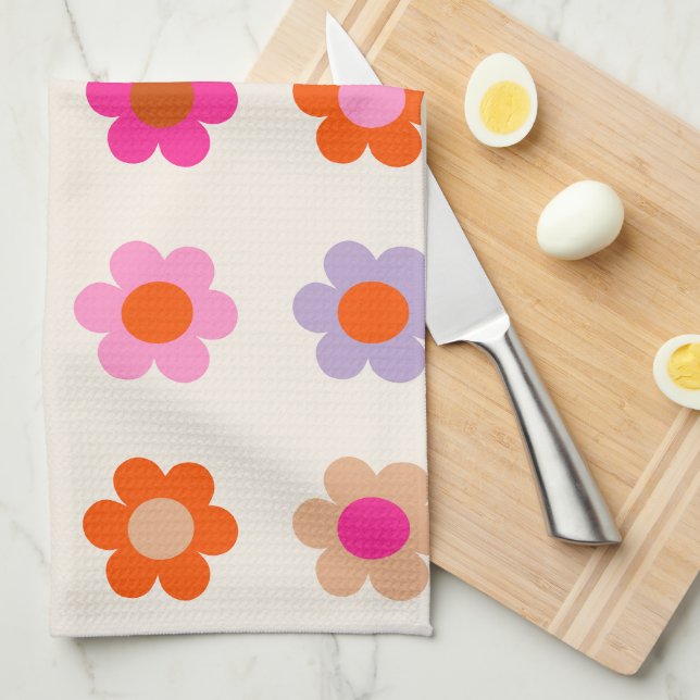 Retro Colorful Blommigt Preppy Abstrakt Flowers Kökshandduk (Vikt i Fjärdedel)