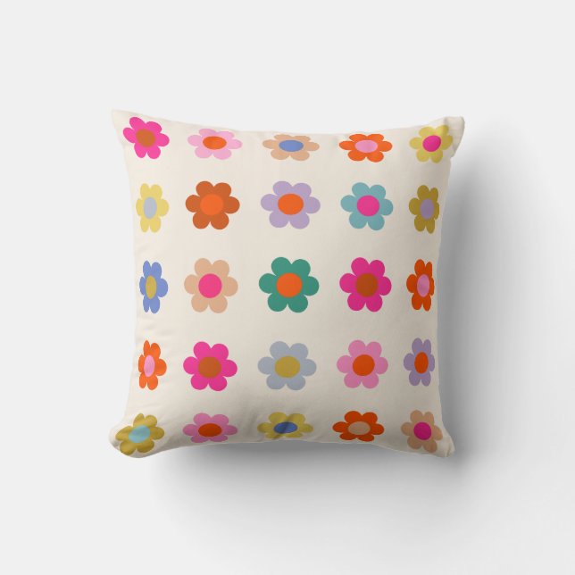 Retro Colorful Blommigt Preppy Abstrakt Flowers Kudde (Framsida)