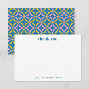 Retro Colorful Blue Geometric Modern Bröllop Namn Tack Kort
