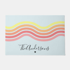 Retro Colorful Blue Groovy Linjer Beach Sunrise