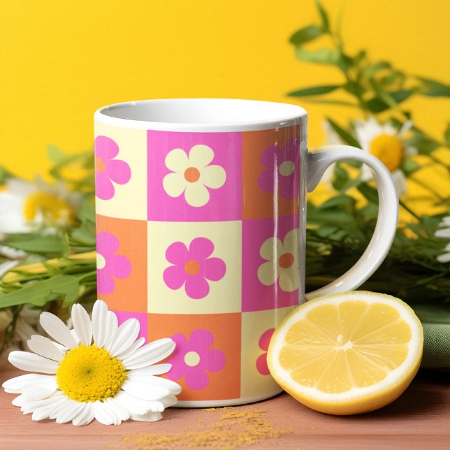 Retro Colorful Bohemian Blommönster Två-Tonad Mugg (Skapare uppladdad)