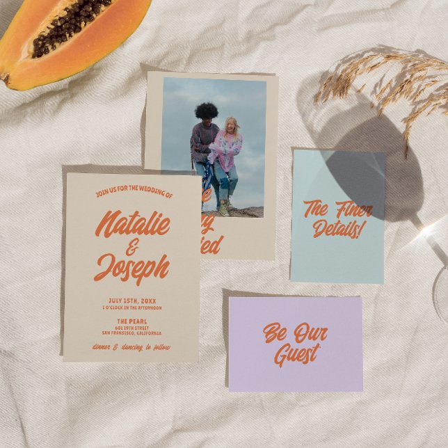 Retro Colorful Bold Bright Funky Modern Bröllop Inbjudningar (Skapare uppladdad)