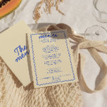 Retro Colorful Bright Funky Modern Ram Bröllop Meny<br><div class="desc">En färglös funky,  modern,  smart bröllop-middagsmeny. Med chicens malldesign för boho vintage beige creamy-bakgrund och blå typografi och handskriven meny i rött. Perfekt och matchning med hela sviten.</div>
