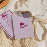Retro Colorful Bright Funky Modern Trendig Bröllop Meny<br><div class="desc">En färglös funky,  modern,  smart bröllop-middagsmeny. Chicen har en malldesign för boho vintage lavender-bakgrund och burgundtypografi och handskriven meny måltider med hand plockade ram. Perfekt och matchning med hela sviten.</div>