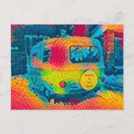 Retro Colorful Camping är för hippies Groovy Art Vykort
