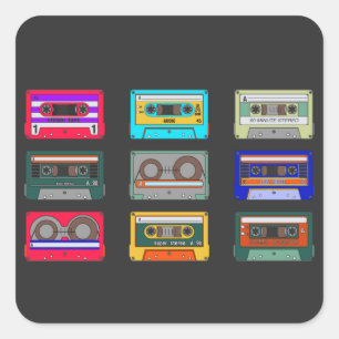 Retro Colorful Cassettes 80's Nostalgia Fyrkantigt Klistermärke