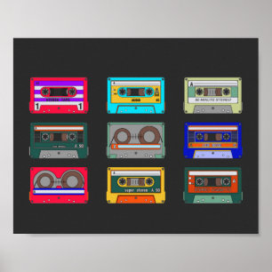 Retro Colorful Cassettes 80's Nostalgia Poster