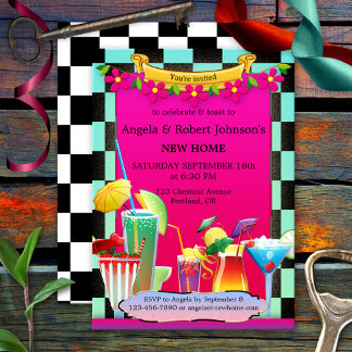 Retro Colorful Cocktail Party Houseuppvärmning Inbjudningar