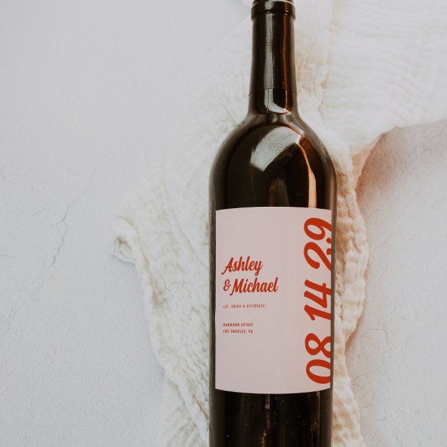 Retro Colorful & fet Bröllop Vinflaska Etikett (Skapare uppladdad)