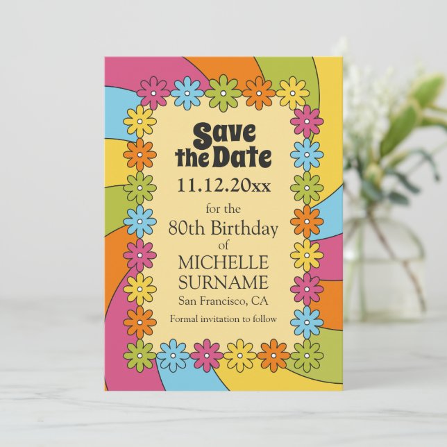 Retro Colorful Flowers 60s Groovy Theme Inspired  Spara Datumet (Stående Fram)