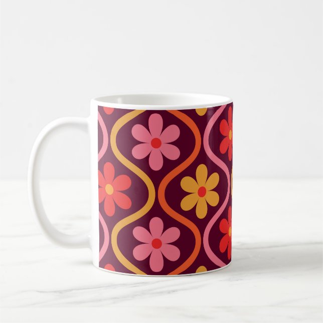Retro Colorful Flowers on Mid Century Ogee Kaffemugg (Vänster)
