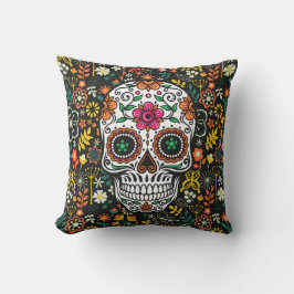 Retro Colorful Flowers & Sugar Skull Kudde