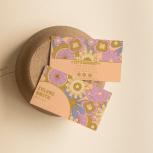 Retro Colorful Groovy Blommigt Boho Girly Trendig Visitkort