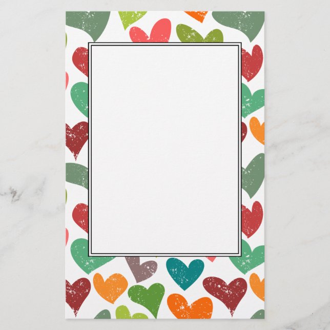 Retro Colorful Groovy Valentine Hearts Mönster Brevpapper (Framsida)