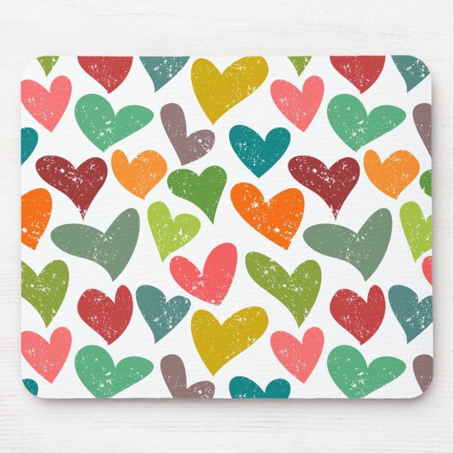 Retro Colorful Groovy Valentine Hearts Mönster Musmatta (Framsidan)