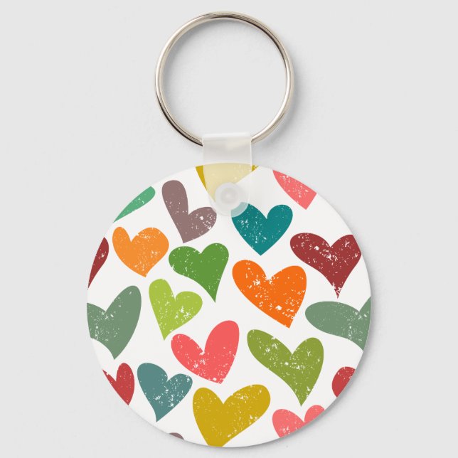 Retro Colorful Groovy Valentine Hearts Mönster Nyckelring (Framsida)