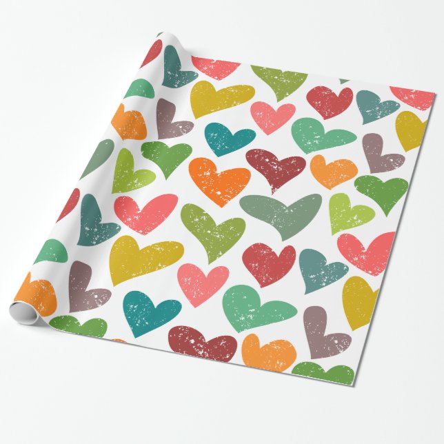 Retro Colorful Groovy Valentine Hearts Mönster Presentpapper (Utrullad)