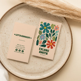 Retro Colorful Hand-Drawn Groovy Blommigt Abstrakt Visitkort