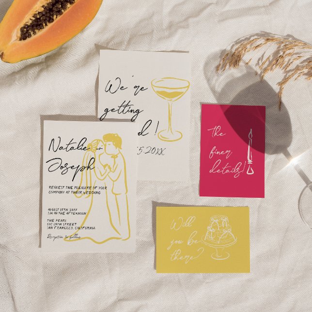 Retro Colorful Hand Drawn Unique Modern Wedding Inbjudningar (Skapare uppladdad)