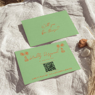 Retro Colorful Hand plockade Bright QR-kod Bröllop OSA Kort